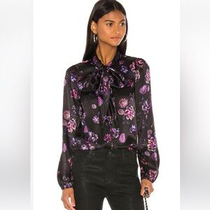 Cami NYC Black Floral Satin Bow-Tie Blouse